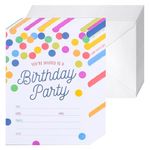 KIIDAS Birthday Invitations - 20 Pcs Fill In Style Cards with Envelopes, Matte Finish, for Birthday Boys or Girls 5x7 Inches (Colored polka dot)