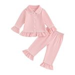 MoccyBabeLee Little Kids Toddler Baby Girl Pajamas Set PJS Nightwear Homewear Long Sleeve Button Down Tops Pants Sleepwear Suits 2 Piece Fall Winter Clothes