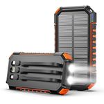 Hiluckey Power Bank Solar Charger - 27000mAh with Built-in 3 Cables Five Outputs 15W Fast Charging External Battery Pack for All Mobile Devices Solar Portable Charger with Dual Flashlights