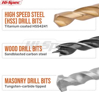 Hi-Spec 130-Piece Drill Bit Set – HSS Titanium, Masonry & Wood Bits with Storage Case