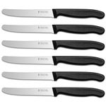 targzier Tomato Knife Set of 6,Serrated Edge Kitchen Knife Set,Extra Sharp Blade Stainless Steel Utility Knife,Table Knife,Black Plastic Handle Tomato Knives,Wavy Edge Dinner Knives,Dishwasher Safe