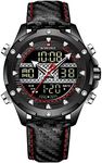 NAVIFORCE Men's Military Digital Analogue Quartz Watches Japanese Quartz Movement 3ATM Waterproof Watch Sport Multifunctional Leather Wrist Watch, black, Strap.