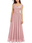 Miusol Women's Classy Deep V Neck Formal Evening Party Maxi Dress, Pink, Small