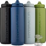 Hydra Cup - 4 PACK - 32oz Squeeze Water Bottles Bulk Set, BPA FREE, For Sports, Cycling, Bike, Quick Squirt Hydration, Shaker Cup Wire Whisk Included.