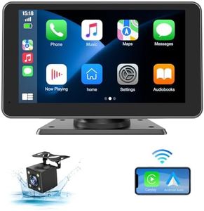 HAUXIY Wireless Apple Carplay Screen for Car, 7" HD Portable Car Stereo Touchscreen with Apple CarPlay and Android Auto with Mirror Link/Backup Camera/Bluetooth/GPS Navigation/AUX for All Vehicles