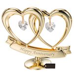 Mother's Day Gift- 24K Gold Plated Beautiful Happy Anniversary Double Heart Table Top Ornament Made with Genuine Crystals, Anniversary wedding Gift for Mom, Her, Wife, Mother, Father by Matashi