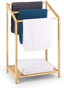 HYNAWIN Bamboo 3 Tier Towel Rack for Bathroom, Freestanding Beach Towel with Storage Shelf, Poolside Rack with Bottom Organizer for Bath, Hand Towel, Laundry