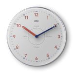 Braun Analogue Time Teacher Wall Clock with Silent Quartz Movement, Easy to Read Dial, 23cm Diameter in White, Model BC26TW.