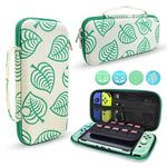 DLseego Animal Crossing Switch/Switch OLED Carrying Case Protective Hard Shell 10 Game Card Slots Slim Travel Storage Bag Switch/Switch OLED Accessories with 4PCS New Leaf Thumb Grips Caps