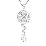 FJ Women's Wheel of Hecate Necklace 925 Sterling Silver Snake Key Necklace Wiccan Pagan Goddess Pendant Necklace Literary Jewellery Gifts for Women Girls