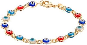 18K Gold Plated Multicolored Evil Eye Bracelet for Women - Made in Brazil (Diamond Cut Multicolor)