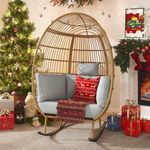 DWVO Outdoor Rocking Egg Chair, Patio Rocking Chair Oversized, 370lb Capacity, Anti-Slip, All-Weather Wicker Egg Lounger Chair for Indoor, Outside (Grey)