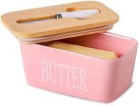 Butter Dish with Lid for Countertop, Hasense Large Ceramic Butter Container Keeper Holder with Cover and Knife for Fridge, Airtight Butter Stoage Box for Homemade Butter and Home Kitchen Decor, Pink