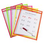 C-line 9 x 12 Inch Reusable Trim Dry Erase Pockets - Clear/ Assorted/ Neon (Pack of 10)