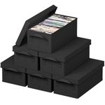 Lifewit DVD Storage Boxes with Handles, Stackable CD Case Organizer with Lid, Foldable Record Storage Container Each Holds up to 25 DVDs, Black, 6 Pack