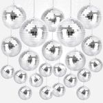 Youdepot 22 Pcs Reflective Mirror Disco Balls with 10m Fishing Line – Assorted Hanging Mini Silver Balls for Light Effects, Wedding, 70s Party, Dance, Prom Decor