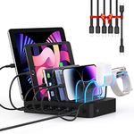 SooPii 60W USB Charging Station for Multiple Devices, PD 20W USB C Fast Charging for lPhone 14/13/12, 6 Short Cables Included, 2 in 1 Holder,for Phones,Tablets and Others