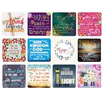 Christian Coasters, Pack of 12 cork coasters, each of a different design, with Bible verses or inspirational words. Beautiful Christian gifts for women or men, by Just Cards Direct (C429a)