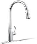 Kohler K-596-Cp Simplice High-Arch Single-Hole Or Three-Hole, Single Handle, Pull-Down Sprayer Kitchen Faucet, Polished Chrome With 3-Function Spray Head, Sweep Spray And Docking Spray Head Technology
