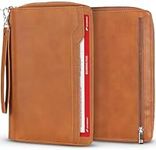 Navaris Family Passport Holder - Large Capacity Travel Wallet with RFID Protection - Premium Imitation Leather Document Organiser for Holiday Travellers - Brown