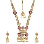 Mansiyaorange Necklace Jewellery Jhumki Style Antique AD Kundan Green Kundan Stone Floral Long Rani Haar Set For Women(Ruby Red)