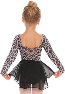 Arshiner Kids Girls Classic Long Sleeve Leotard Dance Ballet Dress Leopard Black