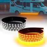 2Pcs LED Running Board Lights 8 Feet LED Side Maker Light Sequential Amber Turn Signal Lights ＆ White Courtesy Light 12V-14V Emergency LED Lighting Strips Extended Crew Cab RV Trailer