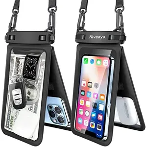 Niveaya Double Space Waterproof Phone Pouch - 2 Pack, Waterproof Phone Lanyard Case with iPhone 15/14/13/12 Pro Max/Pro/8 Plus, Galaxy S22/S21/S20/S10/Note 20/10/9 up to 7", Dry Bag for Vacation.