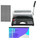 AMGSH Comb Binding Machine, Book Binding, 21-Holes 450 Sheets, Comb Paper Punch Binder with Starter Kit 100 pcs 3/8'', for Letter Size / A4 / A5 Adjustable Edge Guide