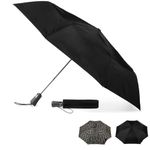 Totes Titan Compact Travel Umbrella, Auto Open Close, Black- Triple Protection