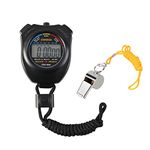 Vicloon Sport Stopwatch, Digital Sport Timer with Stainless Steel Whistle, Large LCD Display Suitable for Football, Basketball, Running, Swimming, Fitness and More (Black)