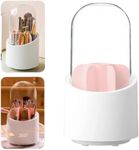 Makeup Brush Holder,360° Rotating Cosmetic Organiser, Make up Storage Cosmetic Box with Dustproof Lid, for Dresser, Bedroom, Bathroom,Cosmetic Display Cases(Pearl Girl Pink)