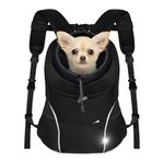 YUDODO Dog Front Carrier Backpack, Adjustable Breathable Pet Carrier for Small Dogs, Ventilated Puppy Back Pack with Safety Belt, Lightweight Doggy Backpack for Hiking Outdoor(Pure Black, M: 4.5-9lbs)
