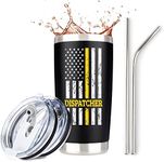 JENVIO 911 Dispatcher Gifts | Stainless Steel Travel Tumbler with Lid 2 Straws and Gift Box | Thin Gold Line Flag for Professionals First Responders Valentine's Day Gift