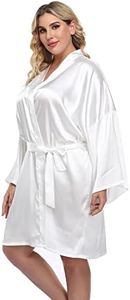 Plus Size Bride Robes Pure Colour Short Kimono Bathrobes for Wedding White