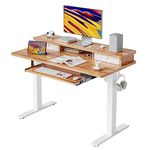 FEZIBO Height Adjustable Electric Standing Desk with Keyboard Tray, 120 x 60 cm Stand Up Table with Storage Shelf, Sit Stand Desk, Light Rustic Top