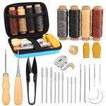 29 Pcs Leather Sewing Kit, Leather Tooling Kit with Curved Mattress Needles, Waxed Thread, Storage Bag and Awl, Leather Working Tools and Supplies for Sewing, Crafting, Bookbinding