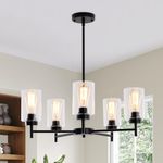 LWYTJO Black Chandelier 5 Lights Modern Farmhouse Chandeliers with Clear Glass Shades, Dining Room Light Fixture, Industrial Large Ceiling Hanging Pendant Light for Living Room,Bedroom,Kitchen,Foyer