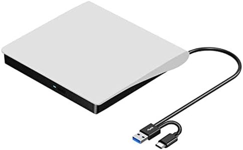 ROOFULL External CD DVD Drive USB 3.0 & USB-C, Portable CD DVD ROM +/-RW Optical Disc Drive Player Reader Writer Burner for Apple Mac MacBook Pro/Air, iMac, Laptop Computer Windows 11/10/8/7, White