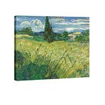 Wieco Art Modern Abstract Giclee Canvas Prints Wall Art Green Field 1889 by Van Gogh Famous Oil Paintings Reproduction Artwork Stretched and Framed Landscape Picture for KitchenDecoration