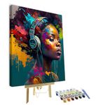 TISHIRON Paint by Numbers for Adults Black Girl DIY Paint by Number Kits on Canvas African American Oil Hand Painting with Brushes Art Crafts 16"x20"(Framed)