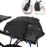 KEMIMOTO Bike Rear Rack Bag 11L Water-Resistant 3-in-1 Bicycle Trunk Bags, Multipocket Bike Storage Backpack for Ebikes and Cycling with Adjustable Shoulder Straps and Reflective Graphics, Black