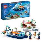 LEGO City Explorer Diving Boat 60377 Ocean Building Toy with Coral Reef, Mini-Submarine, 3 Minifigures and Manta Ray, Shark, Crab, 2 Fish and 2 Turtle Figures, Build and Be Inspired by LEGO Masters