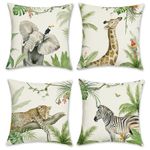 Bonhause Tropical Animals Cushion Covers 45 x 45 cm Elephant Giraffe Leopard Zebra Decorative Throw Pillow Covers for Sofa Bed Home Garden Outdoor Summer Decor Set of 4