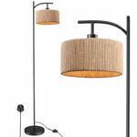 IC INSTANT COACH Floor Lamp for Living Room Farmhouse Rattan Standing Lamp, Industrial Black Handmade Floor Light, Rustic Boho Tall Pole Lamp for Living Room, Bedroom, Office E27