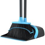 Broom with Dustpan Combo Set, Broom and Dustpan Set with Optional Extension Pole, Broom and Dustpan with Dustpan Teeth for Home Lobby Office, Foldable Storage Standing Dust Pan and Brush Set