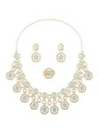 ZAVERI PEARLS Mint Green Kundan Austrian Diamonds & Artificial Stones Embellished Necklace Earring & Ring Set For Women-ZPFK17098