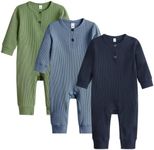 Bafeicao Baby Boy Girl 2 Pack Solid Romper Ribbed Long Sleeve Bodysuit Jumpsuit Infant Knitted Outfits Clothes, Dark Green+Dark Blue+Navy, 6-12M