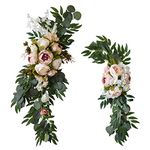 JFBUCF 2 Pcs Wedding Arch Flowers Kit, Artificial Peony Flower Swag, Champagne Peony Floral Swags Silk Hanging Peony Garland with Green Leaves Decor 1