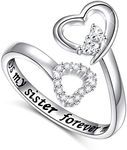 Sterling Silver Always My Sister Forever My Friend Double Heart Ring Size 7